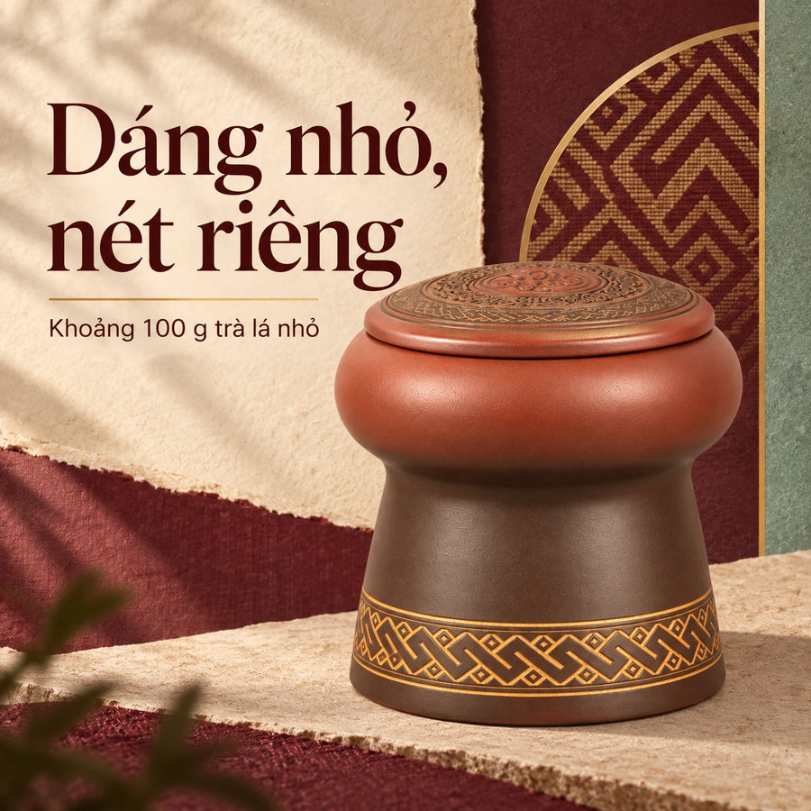 陶礼【苗花鼓韵】广西钦州坭兴陶茶叶罐存茶（小叶片茶100g） F01 Vietnamese