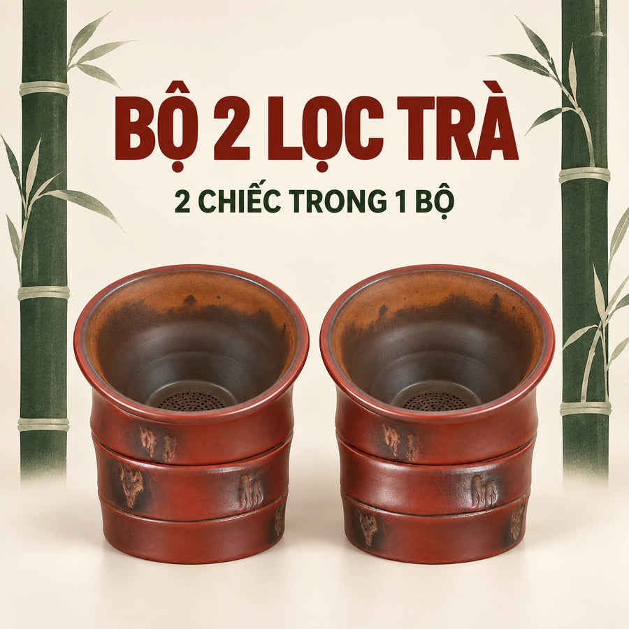 陶礼【节节高升】广西钦州坭兴陶竹节茶漏滤茶器陶茶漏过滤一套两个 F01 Vietnamese
