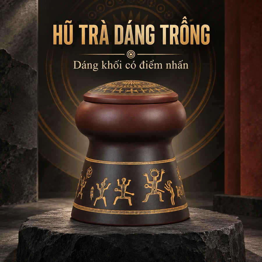 陶礼【骆越鼓韵】广西钦州坭兴陶茶叶罐带盖高级感（小叶片茶100g） F01 Vietnamese