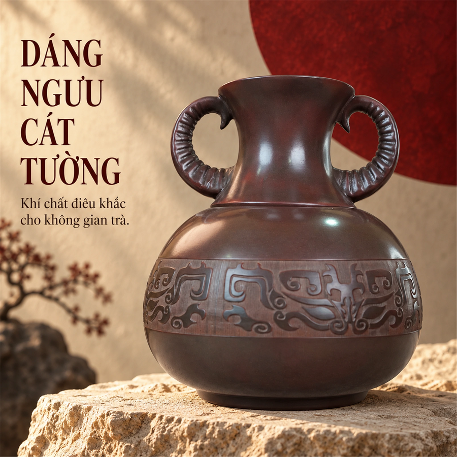 陶礼【吉祥牛】广西钦州坭兴陶茶叶罐(小叶片茶一斤装) F01 Vietnamese