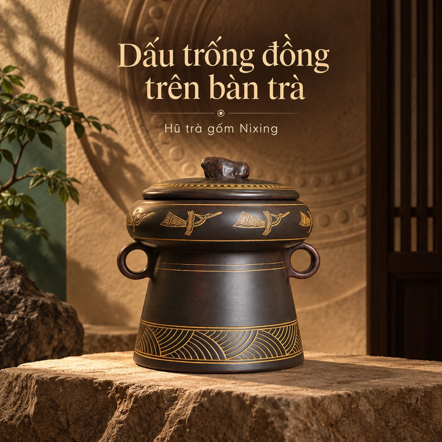 陶礼【小铜鼓】广西钦州坭兴陶铜鼓茶叶罐手工储茶（小叶片茶250g） F01 Vietnamese