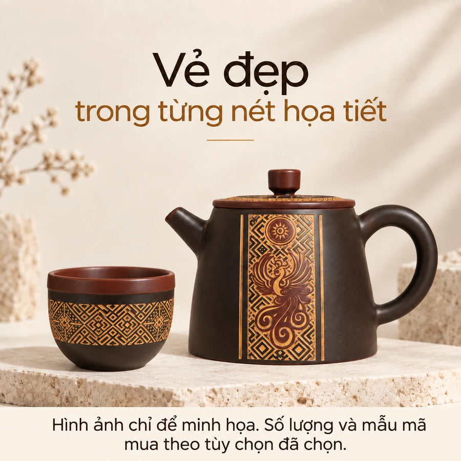 陶礼【龙凤呈祥】钦州坭兴陶茶壶一壶225ml两杯套装高档家用礼盒装 F01 Vietnamese
