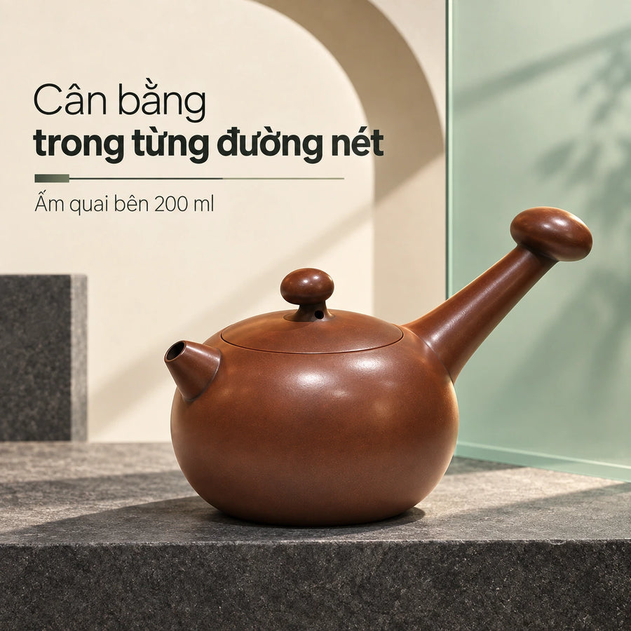 陶礼【迎风】广西钦州坭兴陶茶壶钦州市中式素壶侧把壶200ml容量 F01 Vietnamese