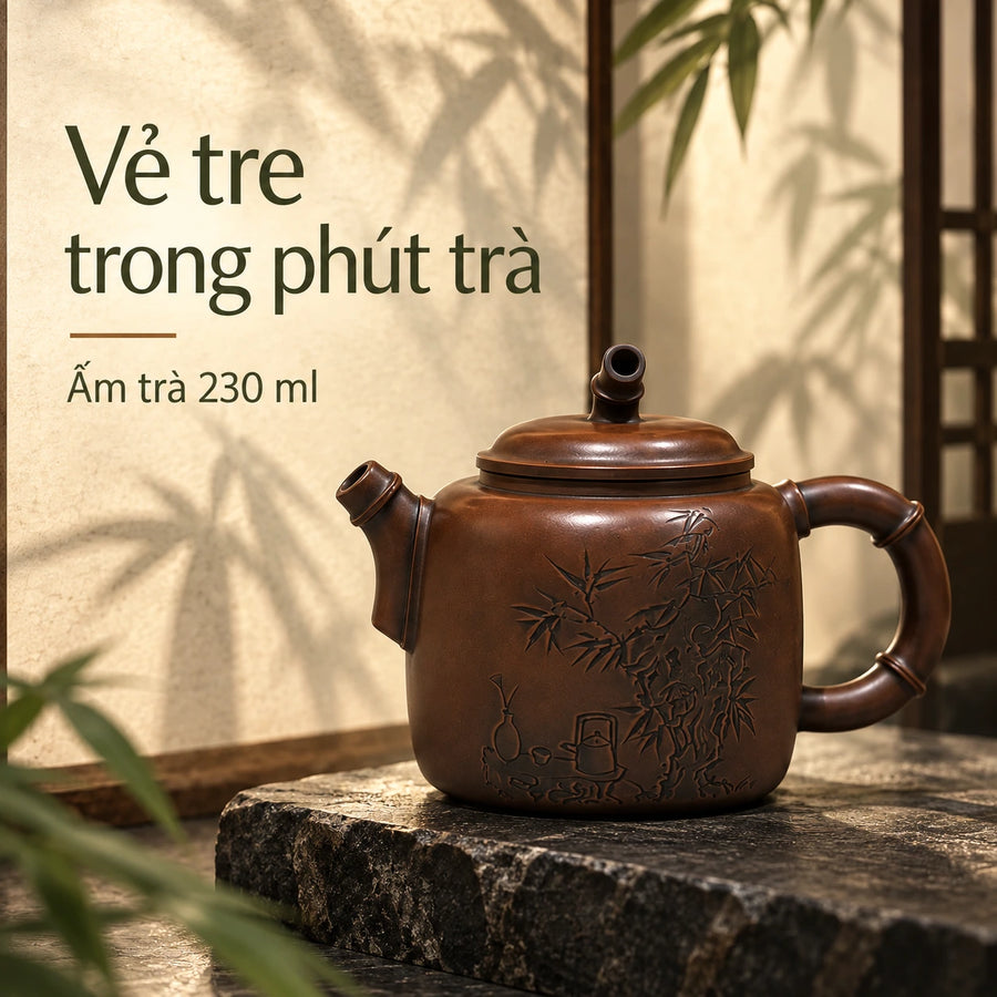 陶礼【竹韵】广西钦州坭兴陶中式茶壶大师壶雕刻230ml容量 F01 Vietnamese
