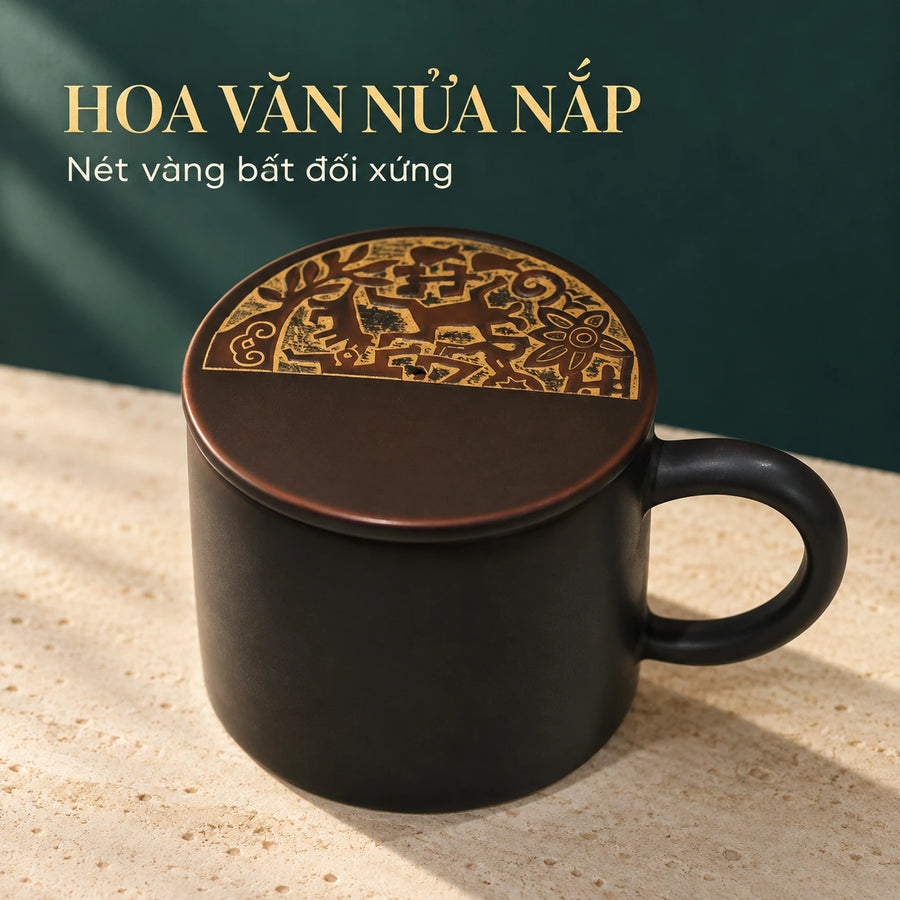 陶礼【花山】广西钦州坭兴陶家用水杯黑色水杯花山纹325ml大容量 F01 Vietnamese