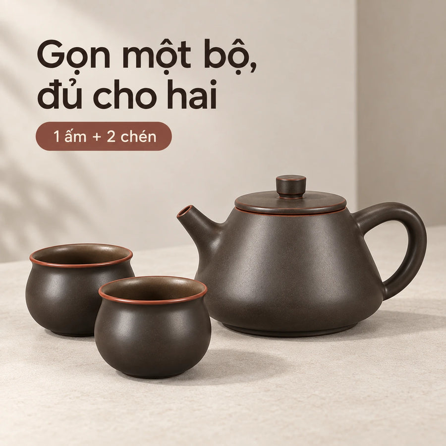 陶礼【三千水】广西钦州坭兴陶石瓢素壶一壶两杯礼盒壶200ml/杯50ml F01 Vietnamese