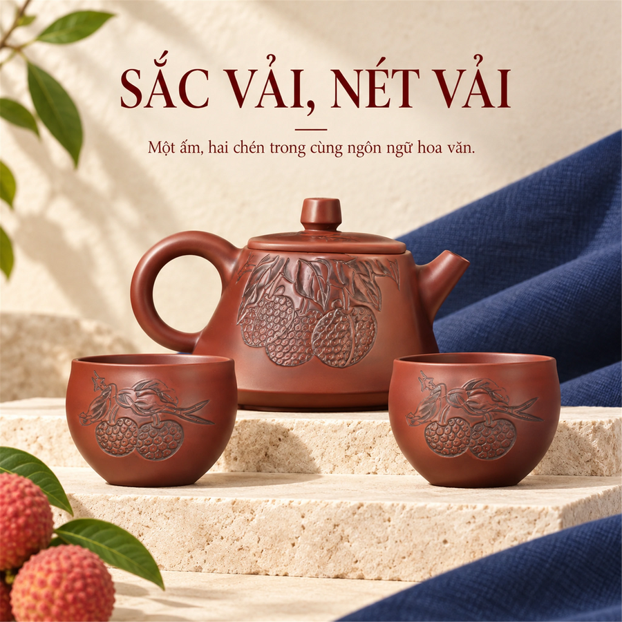 陶礼【红荔】广西钦州坭兴陶茶具高档一壶两杯荔枝壶200ml/杯50ml F01 Vietnamese
