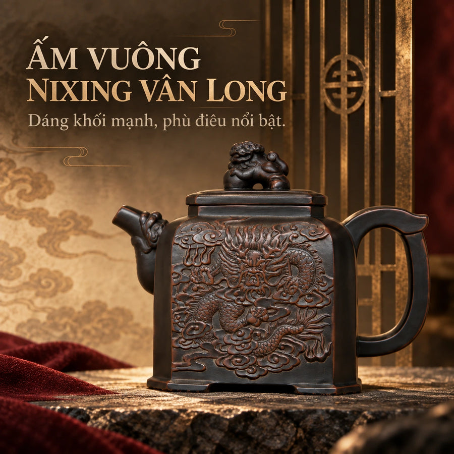 陶礼【云起龙骧】钦州坭兴陶茶壶浮雕复古四方壶大师壶250ml纯手工 F01 Vietnamese
