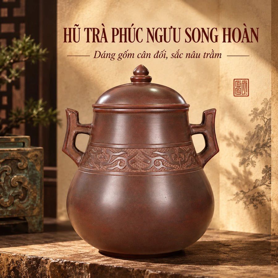 陶礼【福牛】广西钦州坭兴陶双环茶叶罐钦州市高档约400g F01 Vietnamese