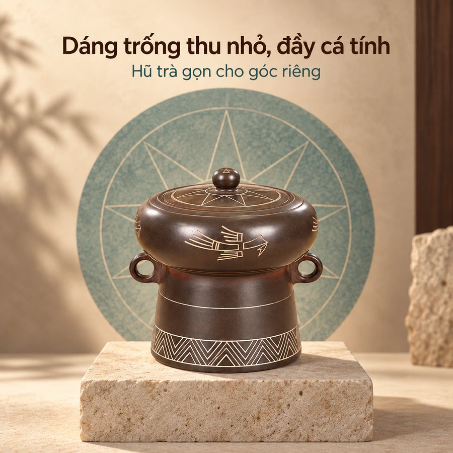 陶礼【绣球小铜鼓】广西钦州坭兴陶绣球雕刻茶叶罐250g(小叶片茶) F01 Vietnamese